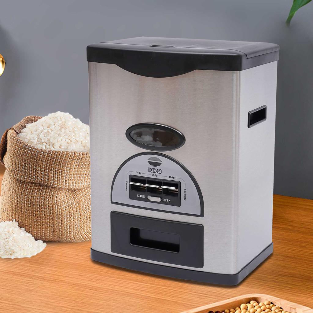 Grote 10KG Rijstbewaarcontainer, Automatische Keuken Graandispenser met Maatbeker, Luchtdichte Voedselemmer voor Bloem, Granen