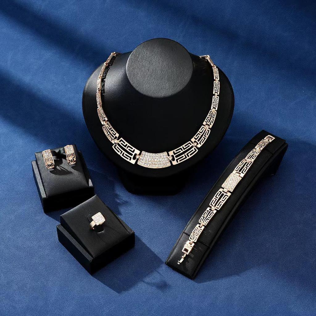 Diamond Jewelry Set: Necklace, Earrings, Ring & Bracelet