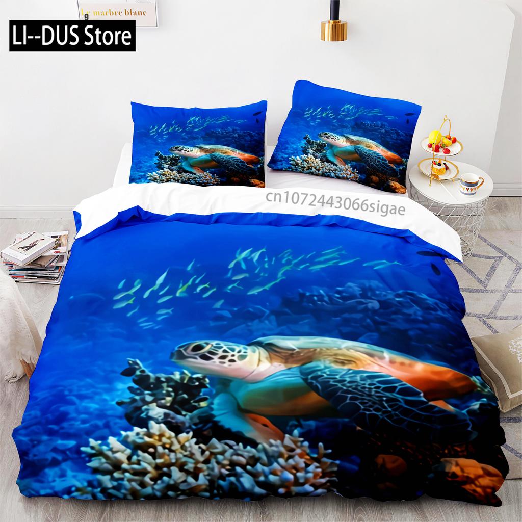 Fish Bedding Set Single Twin Full Queen King Size Marine life Bed Set Aldult Kid Bedroom Duvetcover Sets 3D Anime Kawaii 013