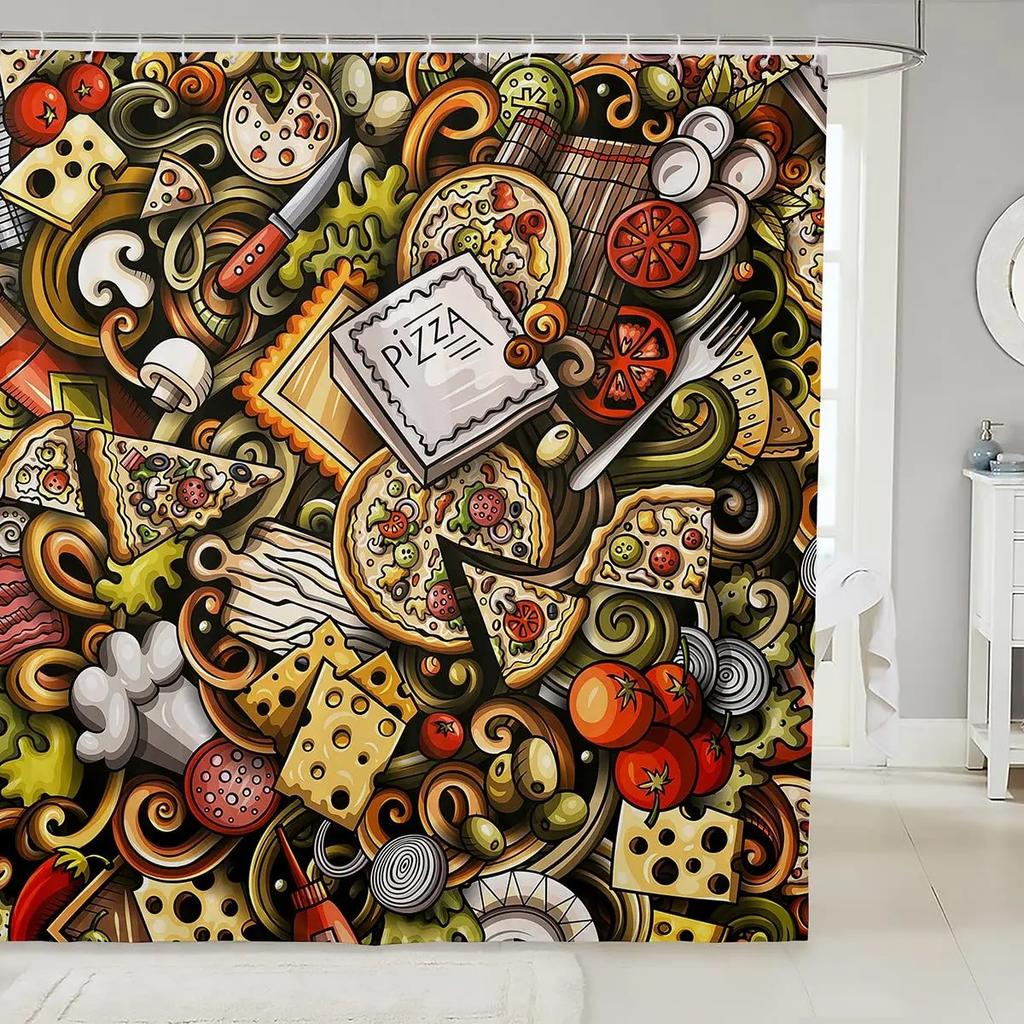 Burger Puppy Shower Curtain Lovely Dog In Hamburger Shower Curtains for Bathroom Fast Food Human Friend Waterproof Bath Curtains