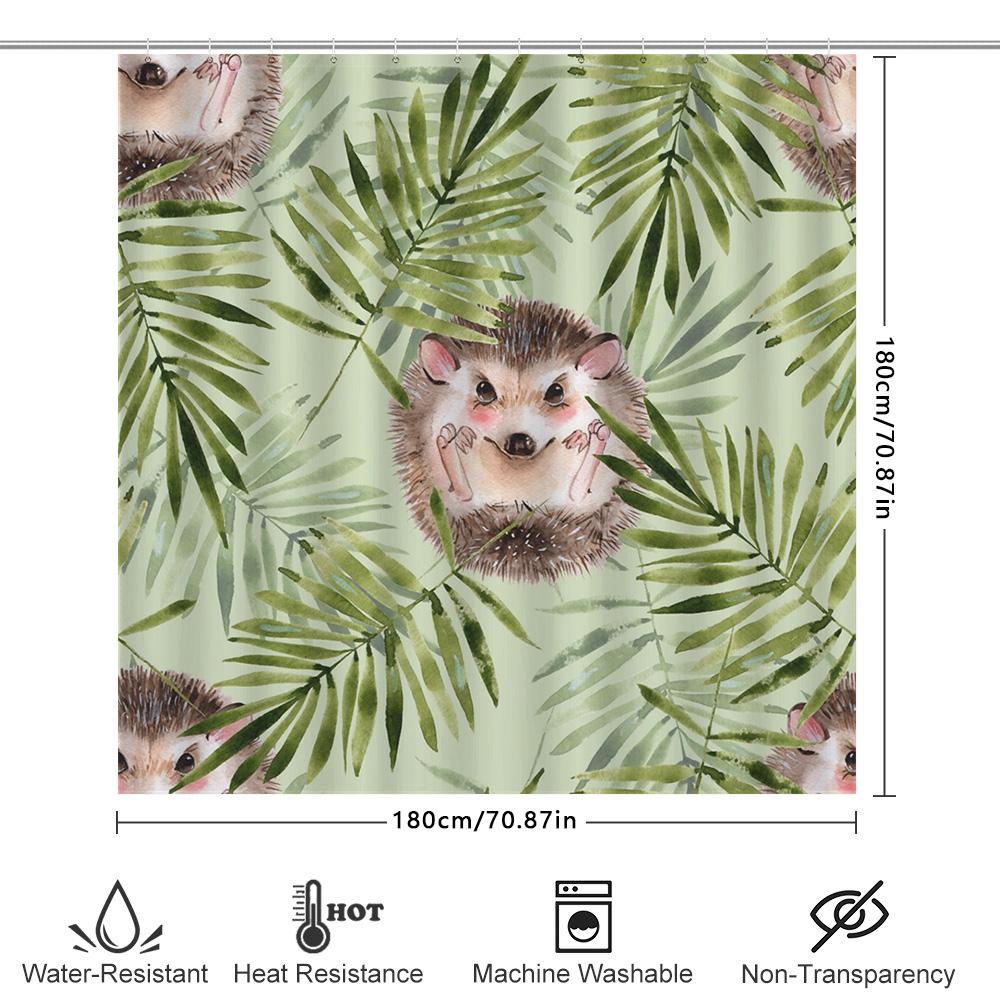 Eco-Friendly Waterproof Shower Curtain With Hedgehog Design For Bathroom Decoration 180X240Cm Green Leaves Print Decorative Bath