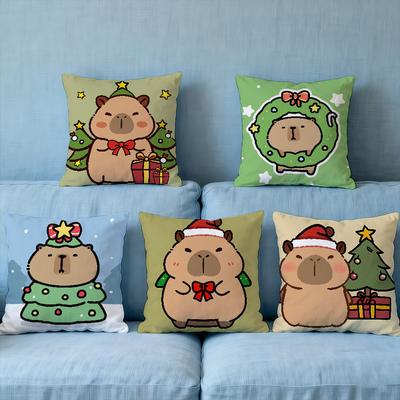 Christmas Cushion Cover Soft Case Sofa Living Room Home Comfortable Office Decor Protective Capybara Cute Pillow
