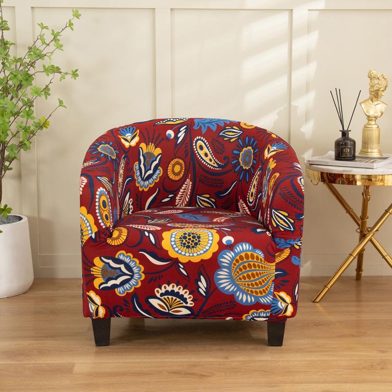 1pc Stretch Printed Club Armchair Cover Washable Tub Chair Slipcover Relax Single Chair Case for Coffee Bar Living Room Office