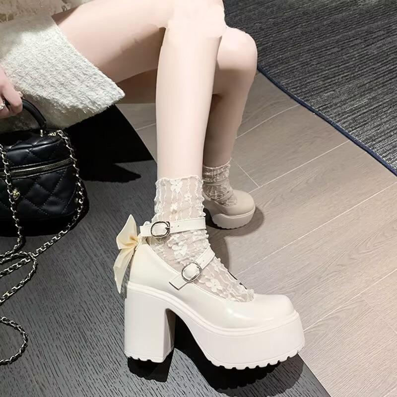 High Heels Mary Janes Shoes Autumn Patent Leather Heeled Shoes japanese Woman Platform Ankle Strap Pumps for Women lolita shoes