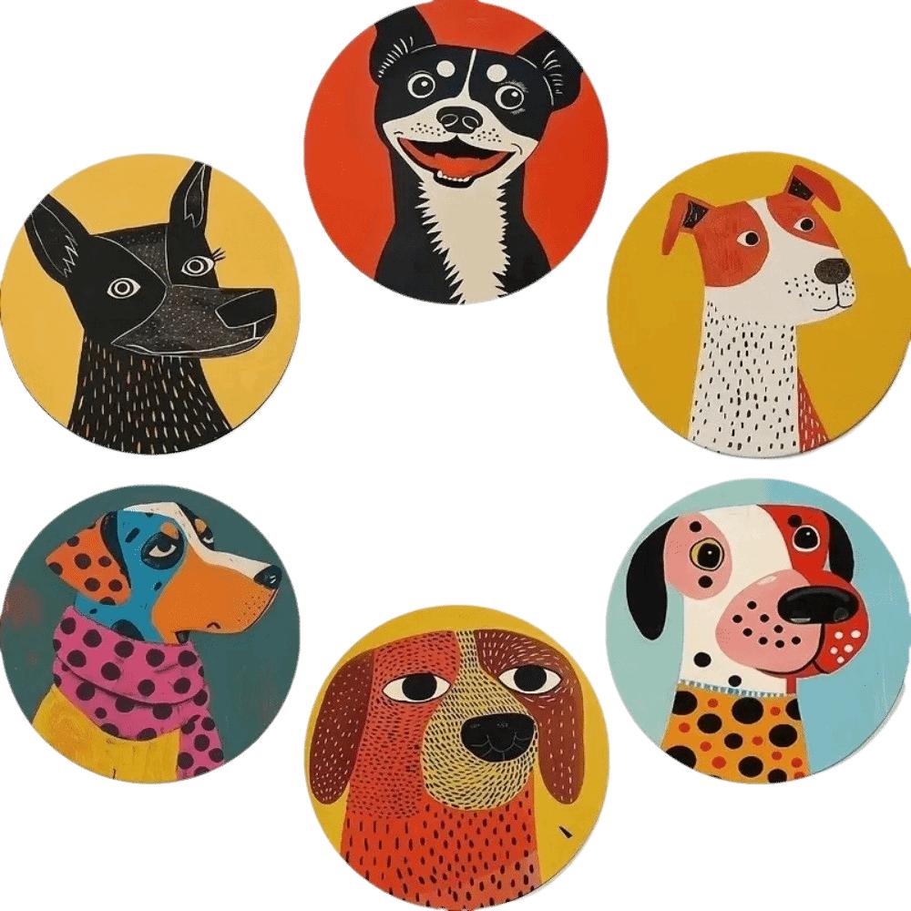 6 Pcs Cat Wooden Coasters Devil's Eye Heat Resistant Coasters Puppy Design Mats Kitchen Set