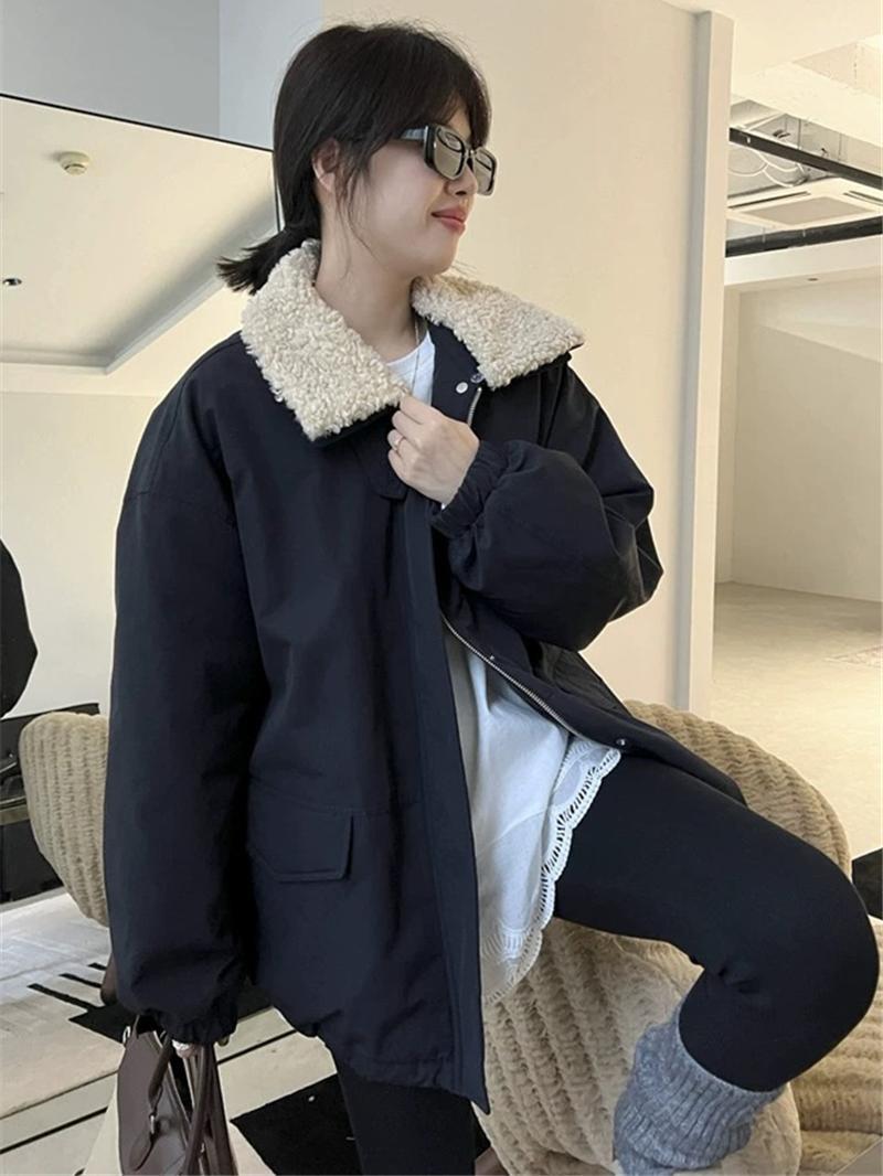 

Женское зимнее 2024 года повседневное пальто-ветровка средней длины свободного кроя в корейском стиле на пуху и хлопке Extra Large чёрный