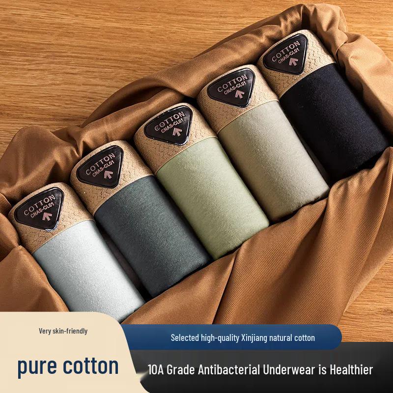 Men's 10A Antibacterial Cotton Boxer Briefs - Mid-Rise, Breathable Square Leg Underwear, Youthful Trend Shorts, Plus Size Available.