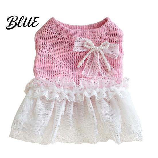 Small Dog Clothes Knitted Sleeveless Dress White Tutu Puppy Princess Cute Girl Dress