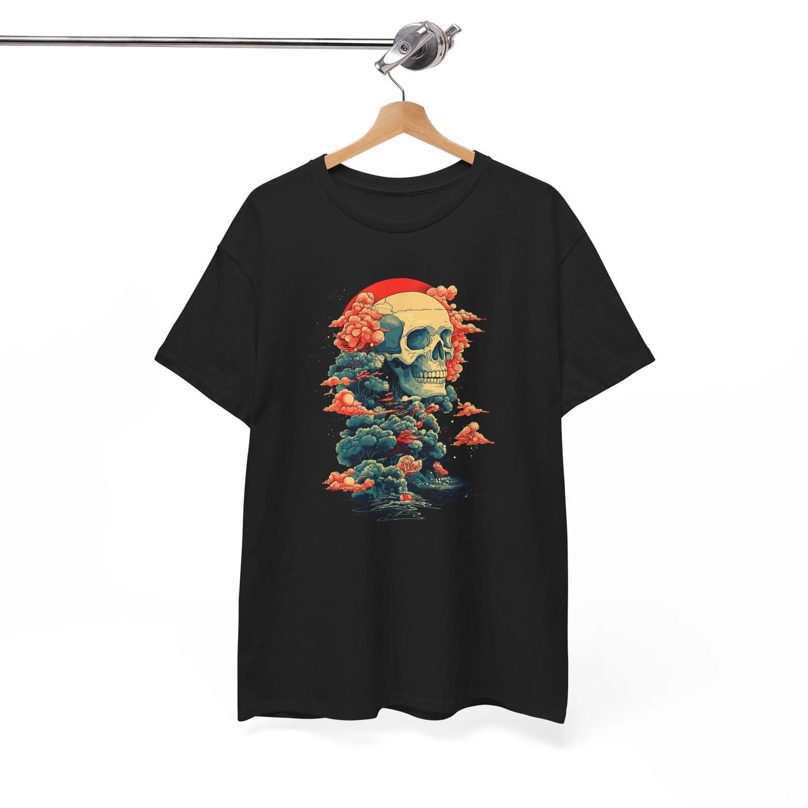 Surreal Japanese Skeleton Skull T-Shirt | Elegant Bird Ukiyo-e Art Shirt 4XL