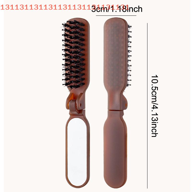 Kartáč na vlasy z kančích štětin Skládací přenosný hřeben se zrcátkem Kapesní skládací cestovní masážní nástroj pro úpravu vlasů Salonní dárek