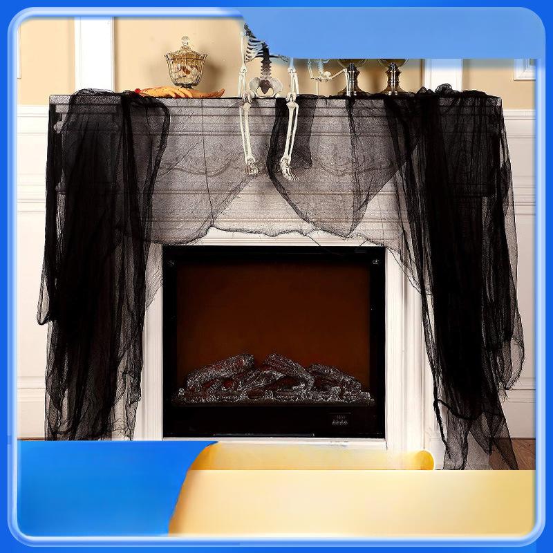 200*800cm, Halloween Gauze Decoration, Black, Fine Gauze, Blood Splattered Haunted House Party Decoration, DIY Horror Atmosphere Decoration Supplies