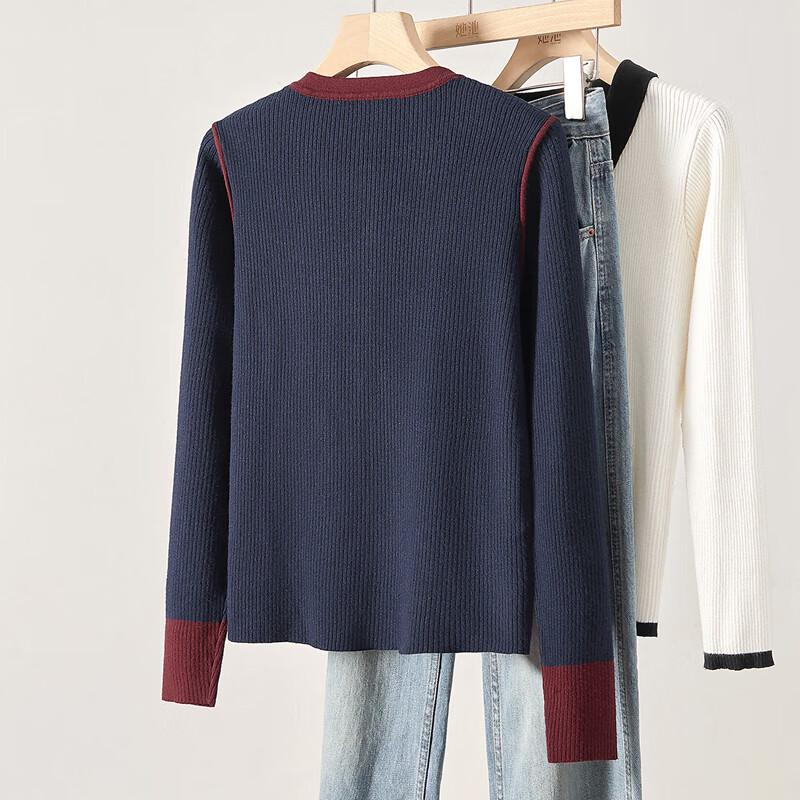 Women's Slim Fit Color Block Round Neck Knit Top
