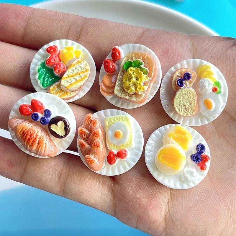 6Pcs/Set Doll House Scene Ornaments Diy Miniature Landscape Fairy Garden Decors Accessories Dollhouse Mini Dim Sum Platter