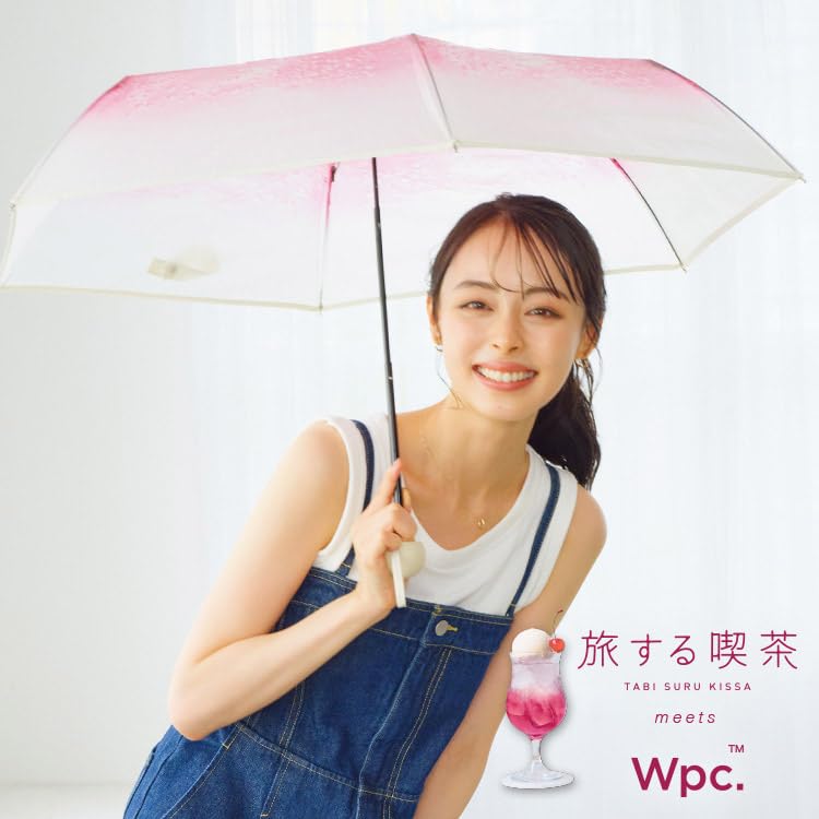 Folding Umbrella Traveling Cafe x Cream Soda Cherry Ice Pure Cafe Wpc. [Vinyl Umbrella] Wpc. Umbrella, Mini, Blue, 50cm, Women's, Charm, Cream, Retro,