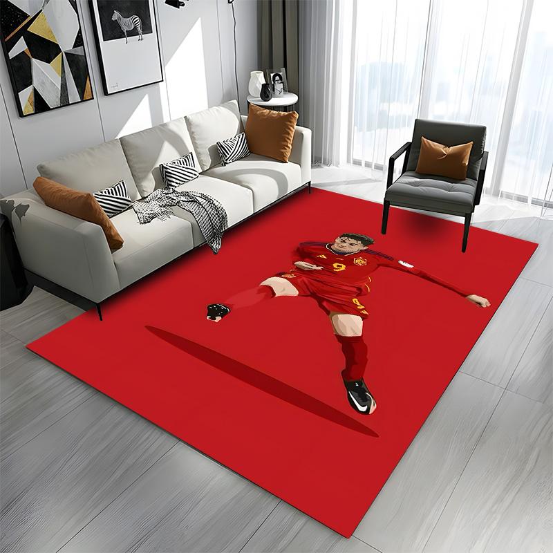 Soccer Player in Red Jersey Illustration Patterned carpet a non slip rug suitable for all seasons and any setting, gift