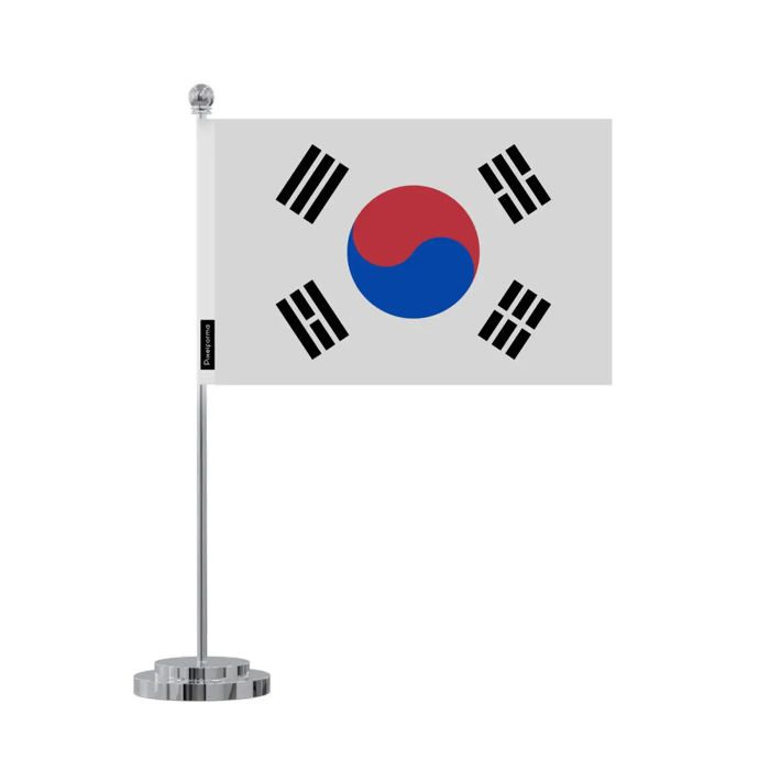 Drapeau De Bureau - Corée Du Sud - 14 X 21 Cm - Polyester - Impression Recto/verso - Acier Inoxydable