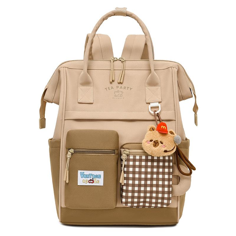 

Рюкзак для ученика средней школы, женский рюкзак большой вместимости в клетку для путешествий кофейный