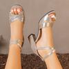 Luxury Block Heel Gold Sandals for Women 2026 Summer Cross Ankle Strap High-heeled Sandals Woman Plus Size 43 Ladies Party Shoes