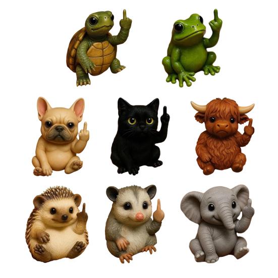 Middle Finger Animal Statue Cartoon Dog Cat Elephant Mouse Highland Cow Frog Turtle Hedgehog Figurine Resin Sculpture Desktop Decoration Ornament