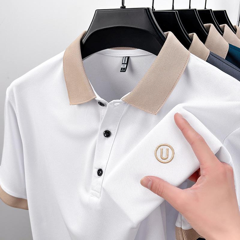 Футболка мужская с короткими рукавами, размер Medium, рубашка поло с лацканами, высококачественный ледяной шелк M