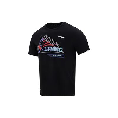 Li Ning Badminton Series Logo Print Letter Round Neck Pullover Short Sleeve T-Shirt Unisex Tops Black AHST699-2
