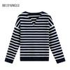 Northern Deer Women's Fine Wool Striped Long-Sleeve Knitwear - Early Autumn Collection