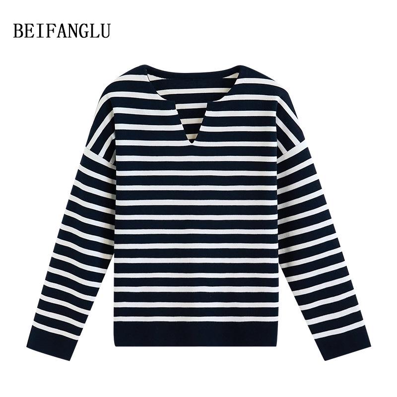 Northern Deer Women's Fine Wool Striped Long-Sleeve Knitwear - Early Autumn Collection