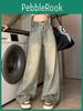 Trousers Denim Y2k Streetwear Vintage Woman Korean Fashion High Waist Straight Jeans Female Spring Elegant 2000s Casual Baggy Pants