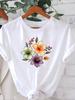 Fresh Flowers Graphic Print Women'S T-Shirt Short Sleeve Crew Neck Casual Top for Summer Spring Women's Clothing Free Shipping