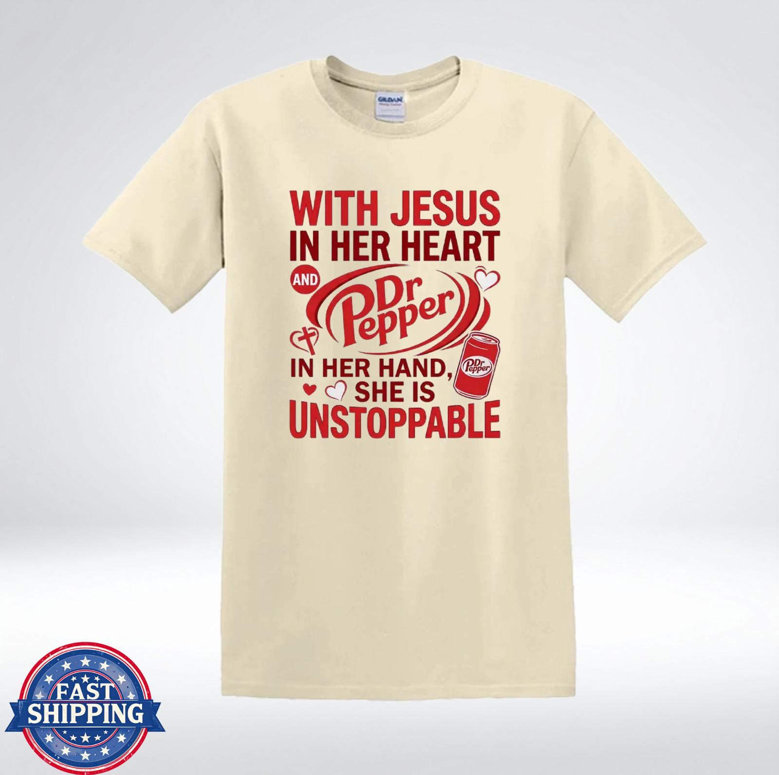 With Jesus In Her Heart Soda In Hand Funny Christian T-Shirt S