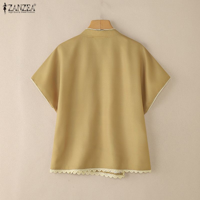 ZANZEA Damska bluzka z krótkim rękawem i okrągłym dekoltem w kwiaty