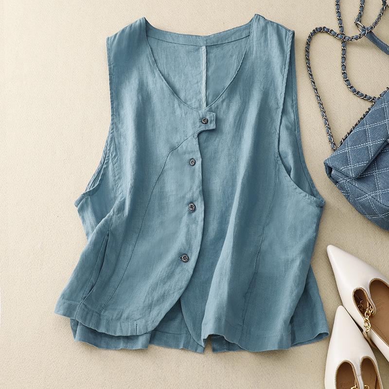 

2023 Women s Solid Color Sleeveless Casual Top: Stylish, Simple, and Commuting-Friendly 2XL небесно-голубой