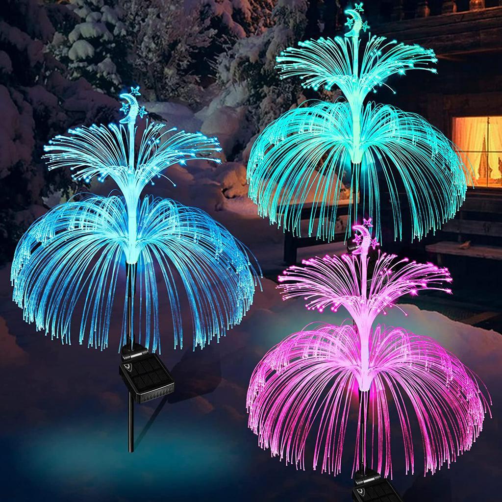 Colorful LED Solar Jellyfish Fiber Optic Garden Lights - Decorative Courtyard and Lawn String Lights