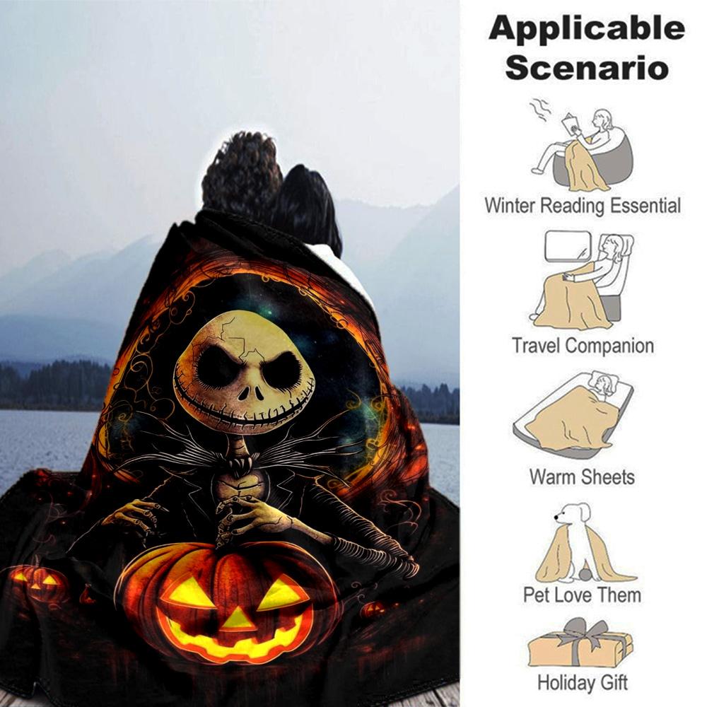 Nightmare Before Christmas Jack Flannel Blanket Super Soft Warm Cozy Blanket For Sofa Bed Office Travel Allseason Home Decor Gift