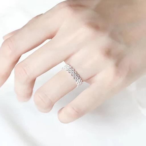 PONYKISS  Sterling Silver Hollow Lace Round Opening Rings for Women Trendy Adjustable Fine  Geometric Accessories