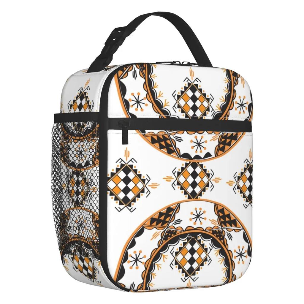 Kabyle Jewelry Insulated Lunch Bag for Camping Travel Amazigh Carpet Berber Leakproof Thermal Cooler Bento Box Women Kids