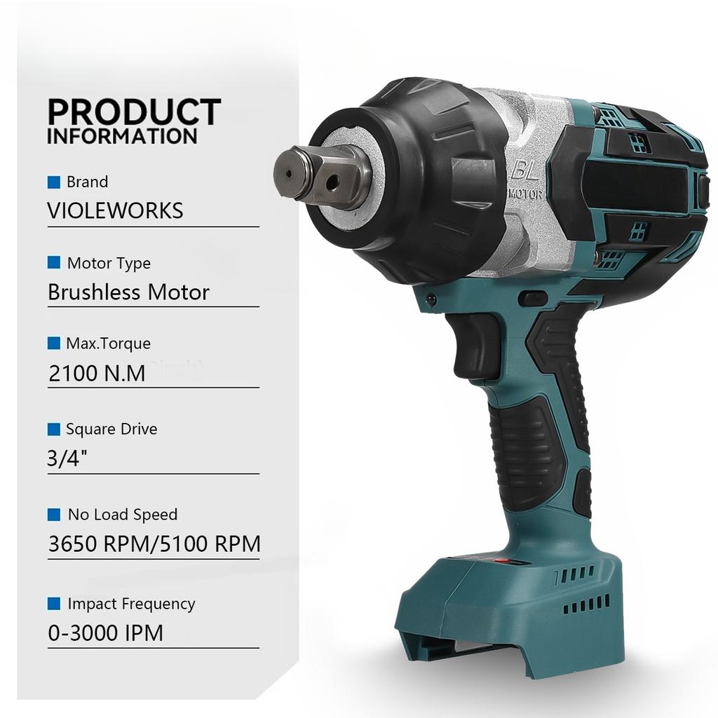 2100N.M 0-3000 IPM 3/4 Inches High Torque Brushless Electric Impact Wrench Cordless Wrench Car Truck Repair Power Tool For 18V Battery