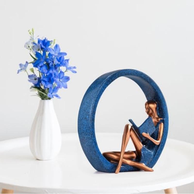 Reading Statues Office Decoration Art Characters Resin Yoga Girl Decoration Circular Craft Decoration Reader Teacher Desktop Decoration