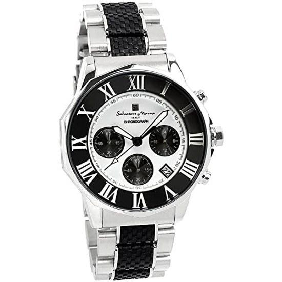Salvatore Mara wristwatch chronograph 10 ATM water resistant business formal Italian brand limited model mens SM15104 (white x black)