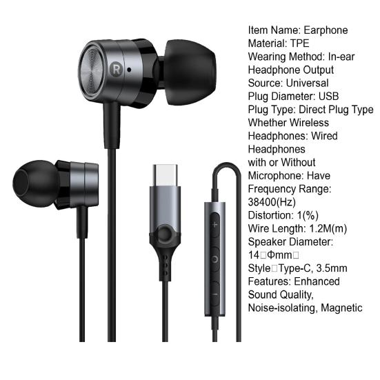 Metal Magnetic Digital Gaming Headset Enhanced Sound Quality Noise-isolating Type-C Wired In-ear Earphones