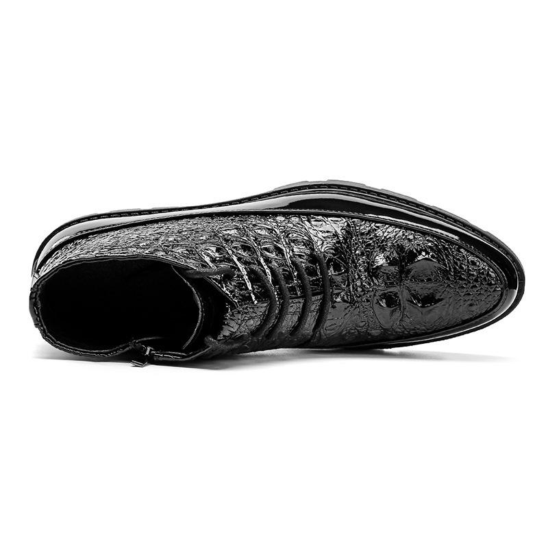 Embossed Men's High-Top Patent Leather Shoes, Autumn/Winter 2022 Korean Style Youth Thick-Soled Zipper British Design