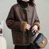 Coat for Women Autumn Winter PU Leather Thickened Faux Shearling Casual Oversize Double Layer Windbreaker Jacket
