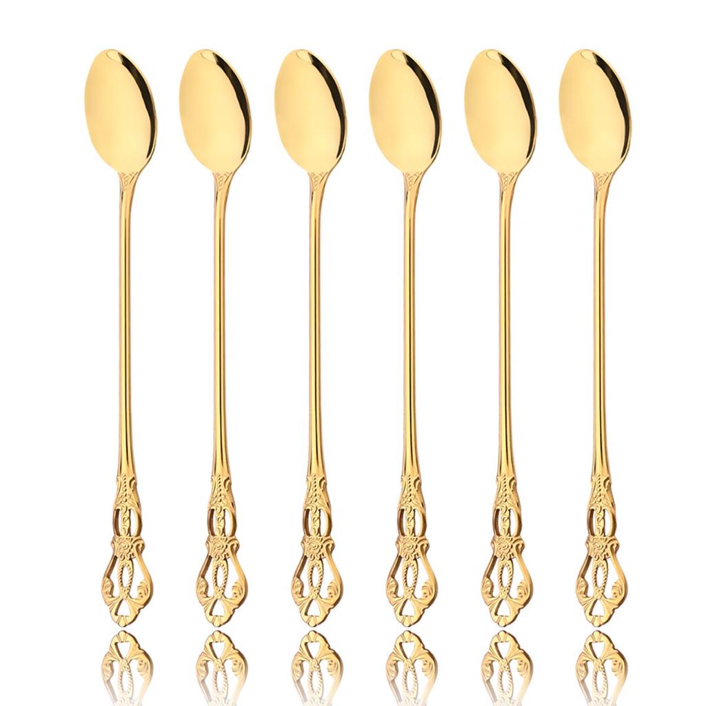 6Pcs Ice Cream Long Handle Scoop Cutlery Set Colorful Teaspoon Dinnerware Juice Coffee Stirring Tableware Flatware Kitchen Tools