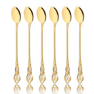 6-teiliges Besteckset mit langem Griff, Eisportionierer, bunt, Teelöffel, Geschirr, Saft, Kaffee, Rührgeschirr, Besteck, Küchenutensilien
