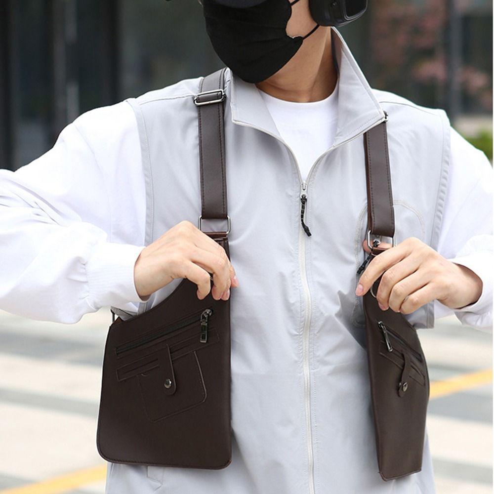 PU Leather Vest Bag Adjustable Shoulder Straps Underarm Strap Wallet Pocket Travel Leisure