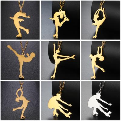 Unift Figure Ice Skater Necklace Stainless Steel Roller Skating Jewelry for Women Girls Trendy Artistic Gift