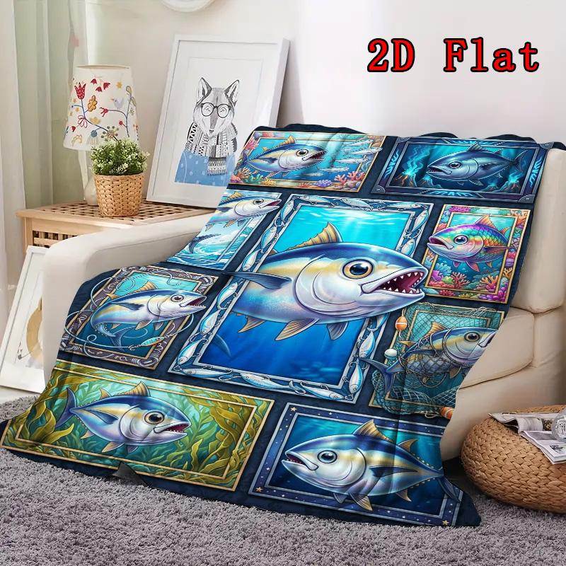 Oceanic Fish Art 2D Flat Pattern Flannel Blanket, High quality All Seasons, Home Decor, Warmth and Comfort, Perfect for Christmas Gifts.