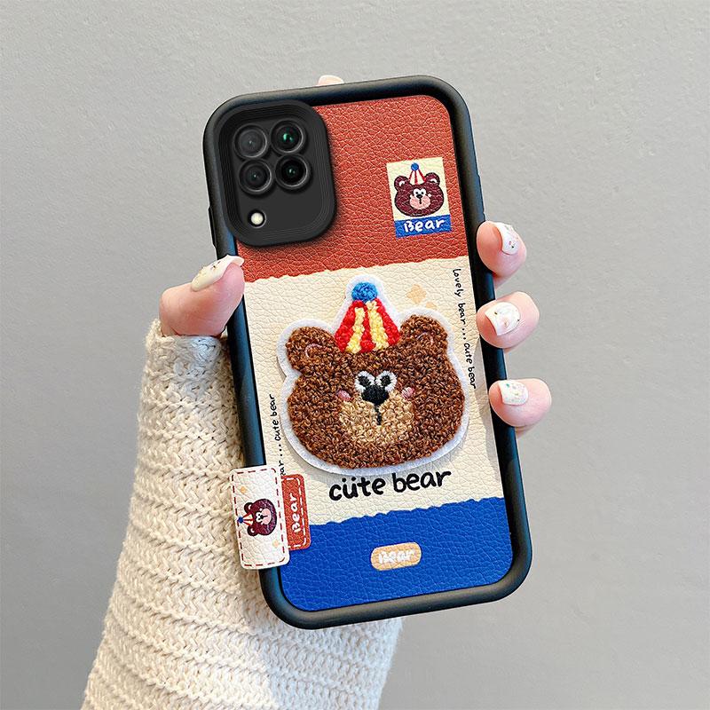 KEYSION Cartoon Cute Plush Embroidery Case for Samsung A12 with Lanyard Soft Silicone Shockproof Phone Back Cover for Galaxy M12