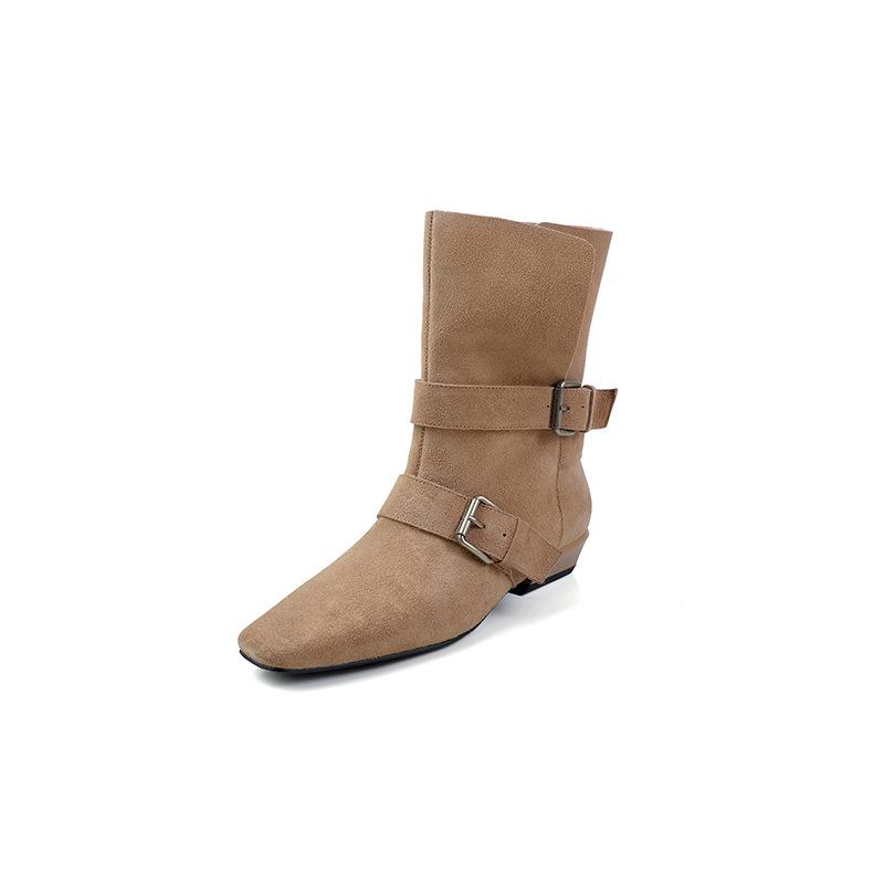 

Korean version of fashion belt buckle low-heeled two-wear boots 2025 autumn new square head low-heeled one-pedal casual short boots 40 хаки