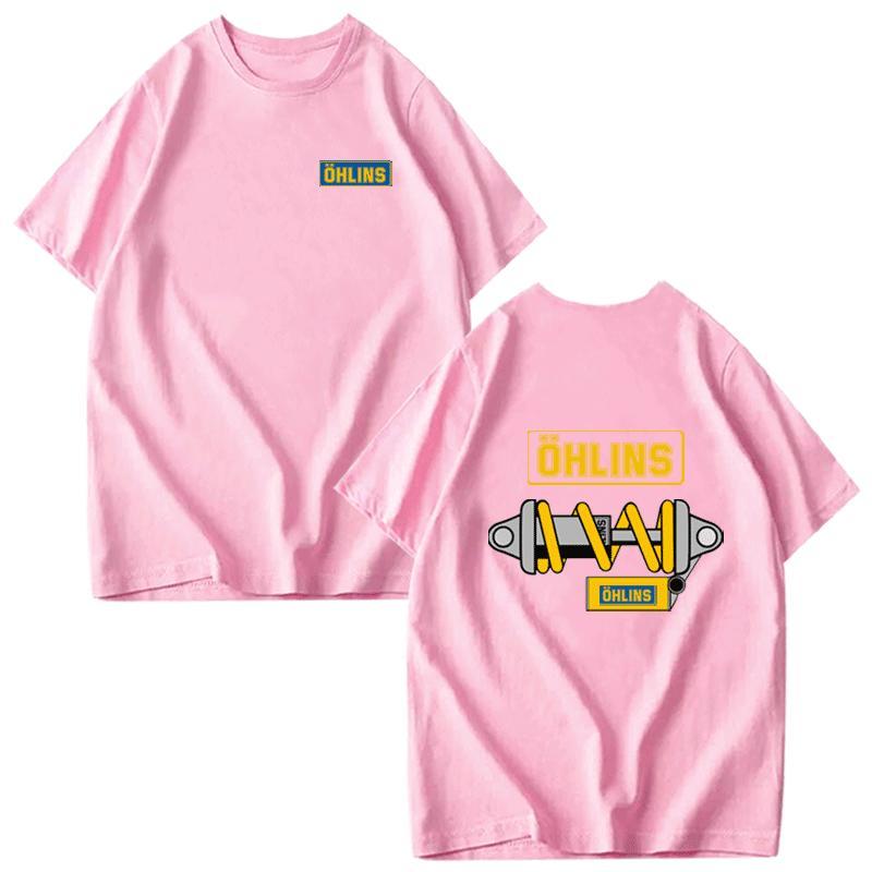 Ohlins Stoßdämpfer Muster Auto Modifikation Fahrzeugzubehör Herren und Damen Kurzarm Reine Baumwolle T-Shirts